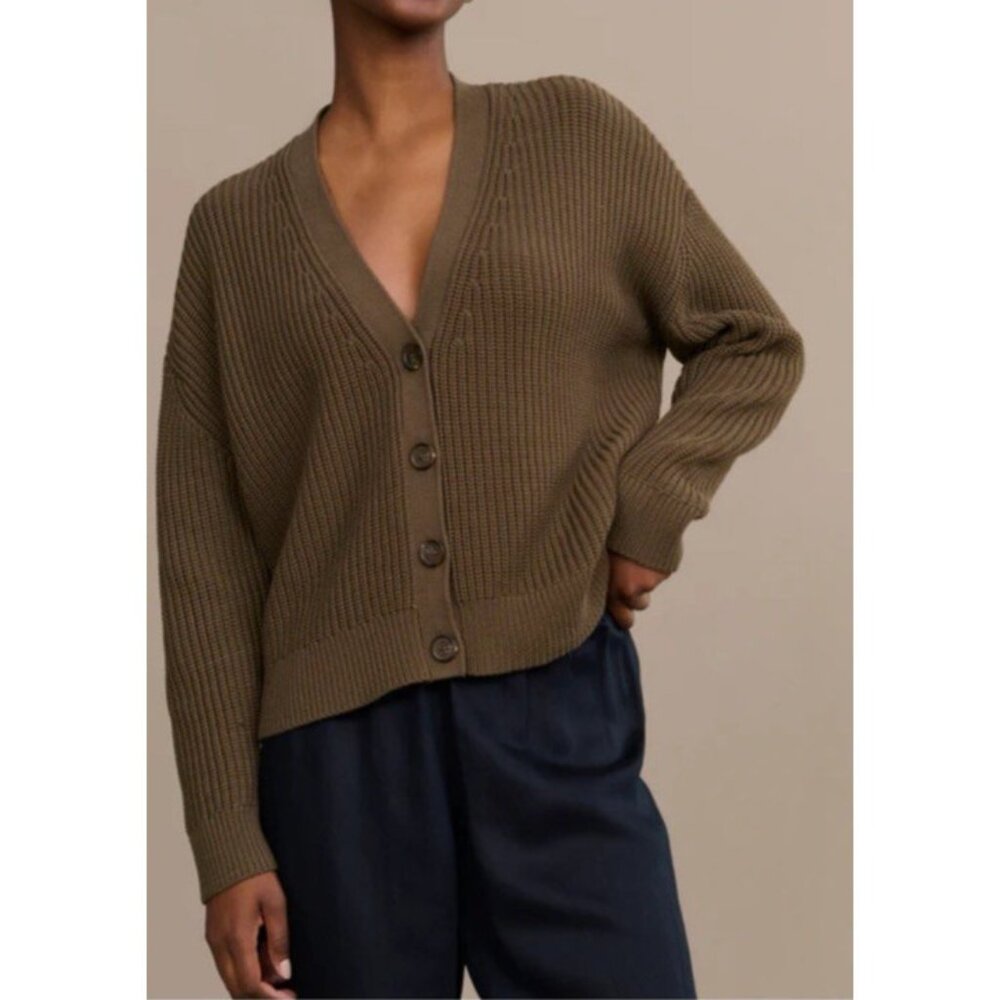JENNI KAYNE M Brown Organic Cotton Cocoon Knit Cardigan Quiet Luxury Minimalist